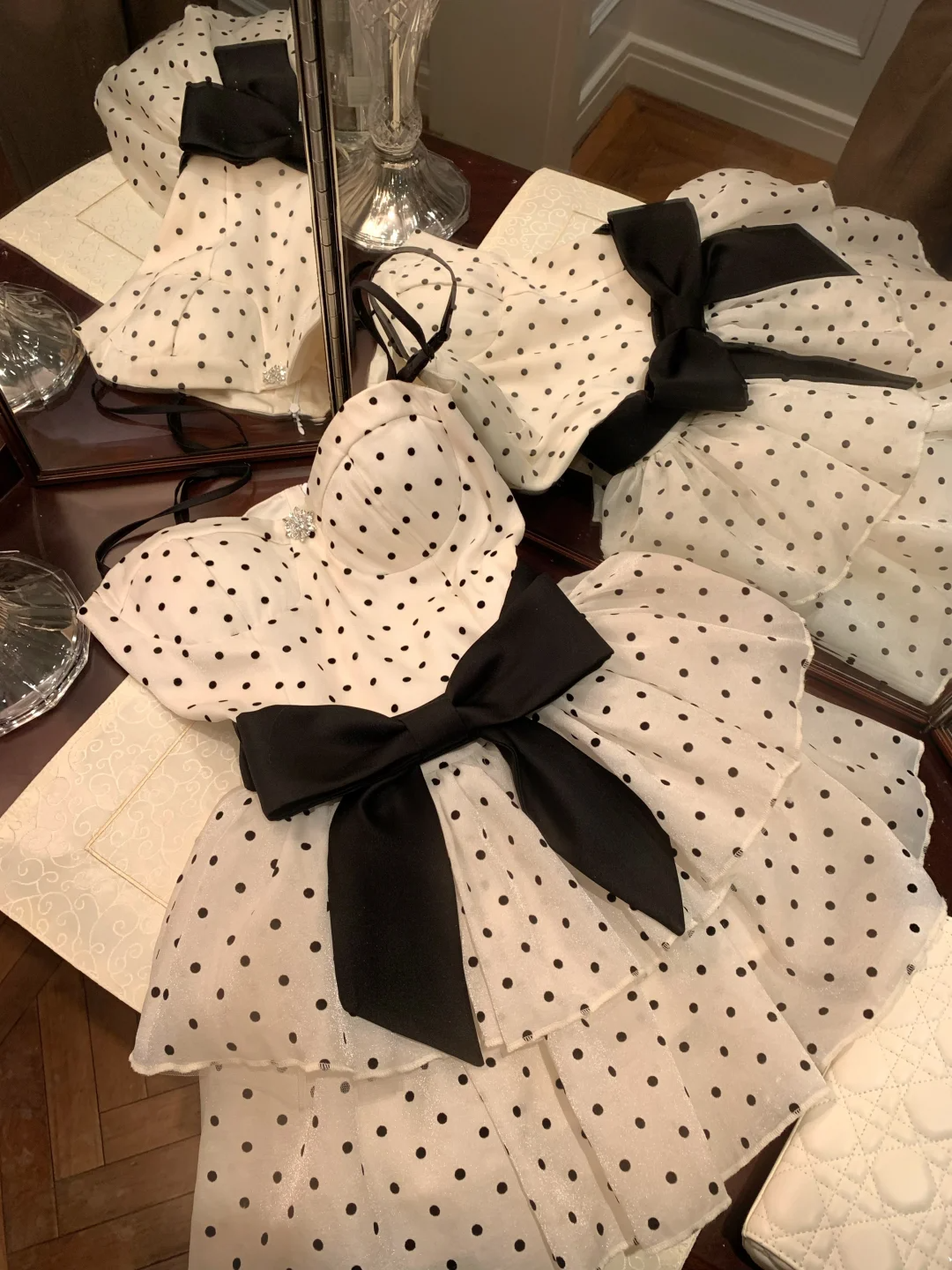 Sweet A Line Spaghetti Straps Satin Chiffon Polka Dots Short Prom Dress,Homecoming Dress,Birthday Dress GG3095