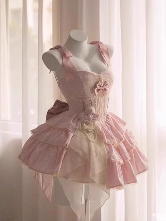 Cute Ball Gown Sweetheart Pink Satin Lace Short Prom Dress,Homecoming Dress,Birthday Dress GG3096