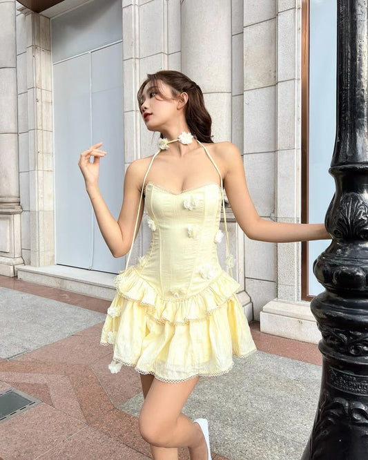 Cute A Line Strapless Pastel Yellow Satin Applique Short Prom Dress,Homecoming Dress,Birthday Dress GG3098