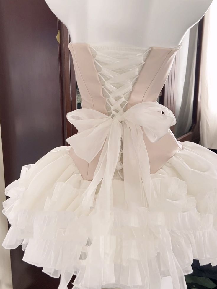 Unique A Line Pink PU Leather Corset Tiered Ruffle Tutu Short Prom Dress,Homecoming Dress,Birthday Dress GG3101