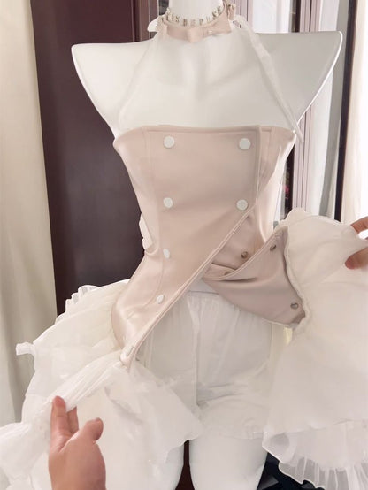 Unique A Line Pink PU Leather Corset Tiered Ruffle Tutu Short Prom Dress,Homecoming Dress,Birthday Dress GG3101