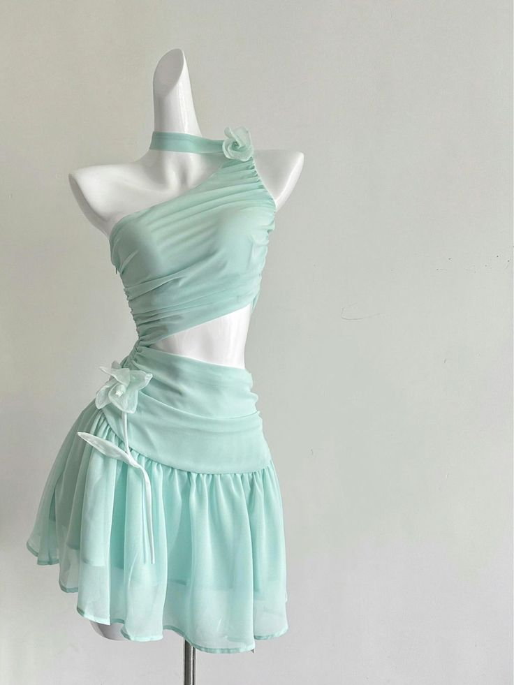 Unique A Line One Shoulder Tiffany Blue Chiffon Short Prom Dress,Homecoming Dress,Birthday Dress GG3105