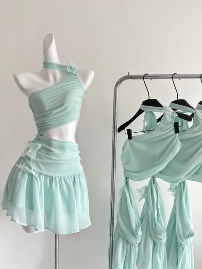 Unique A Line One Shoulder Tiffany Blue Chiffon Short Prom Dress,Homecoming Dress,Birthday Dress GG3105