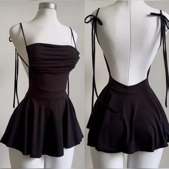 Black A Line Spaghetti Straps Satin Backless Short Prom Dress,Homecoming Dress,Birthday Dress GG3108