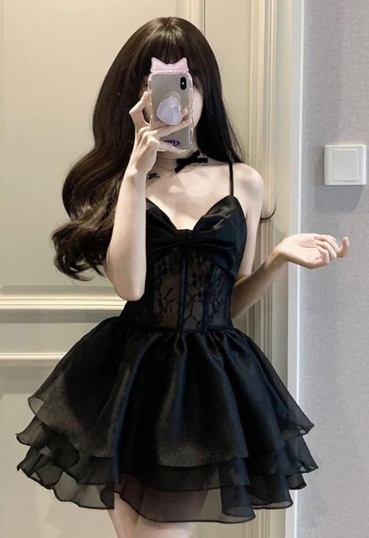 Black A Line Spaghetti Straps Chiffon Lace Short Prom Dress,Homecoming Dress,Birthday Dress GG3111