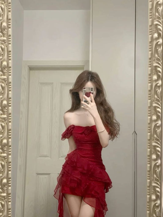 Burgundy A Line Off The Shoulder Chiffon Short Prom Dress,Homecoming Dress,Birthday Dress GG3113