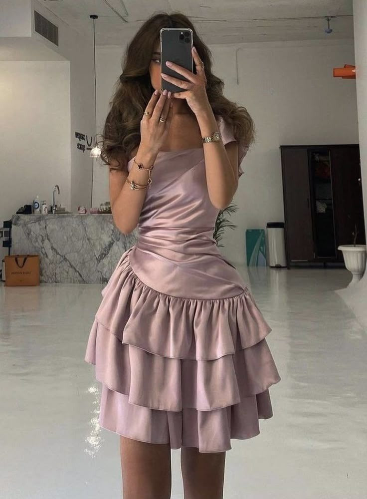 Unique A Line Dusty Rose Satin Short Prom Dress,Homecoming Dress,Birthday Dress GG3115