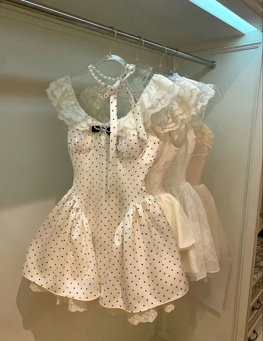 Polka Dots A Line Low Collar Satin Short Prom Dress,Homecoming Dress,Birthday Dress GG3129