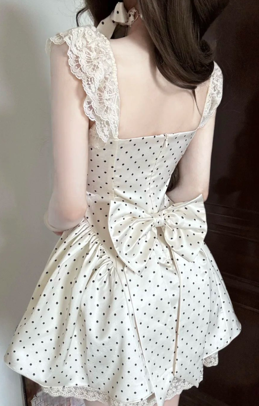 Polka Dots A Line Low Collar Satin Short Prom Dress,Homecoming Dress,Birthday Dress GG3129