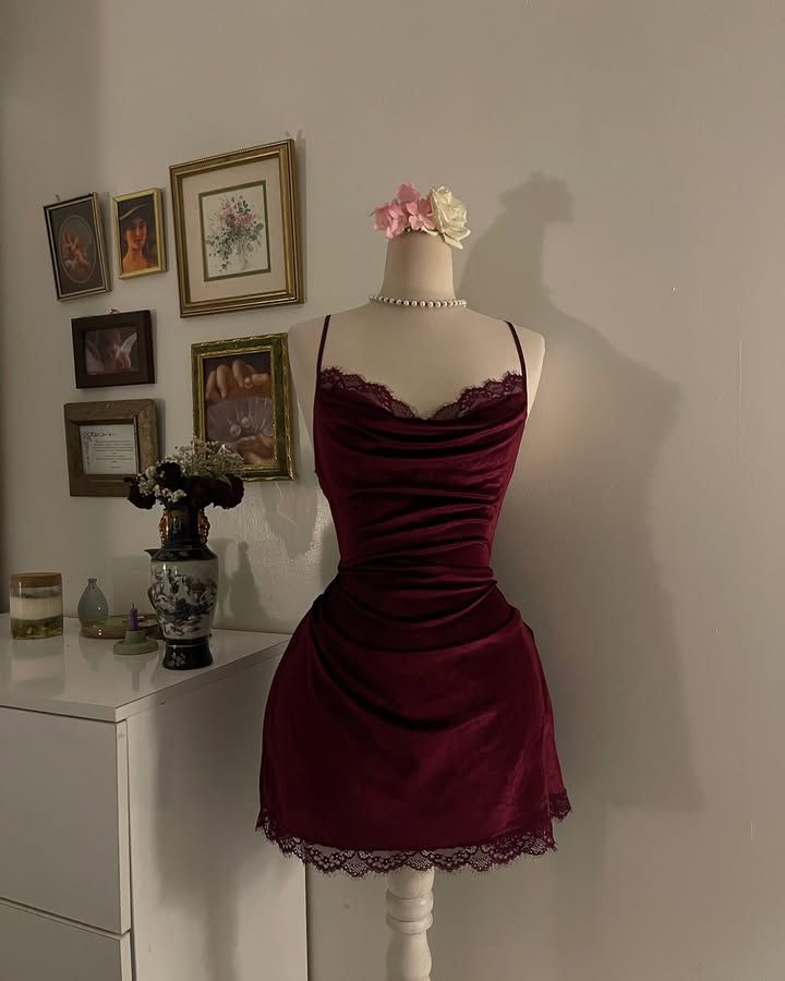 Burgundy A Line Spaghetti Straps Velvet Lace Short Prom Dress,Homecoming Dress,Birthday Dress GG3137