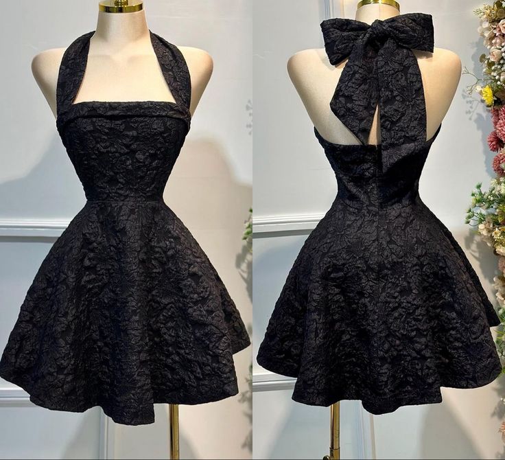 Black A Line Halter Black Satin Short Prom Dress,Homecoming Dress,Birthday Dress GG3140