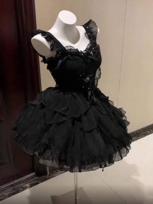Black A Line Sweetheart Tulle Short Prom Dress,Homecoming Dress,Birthday Dress GG3141