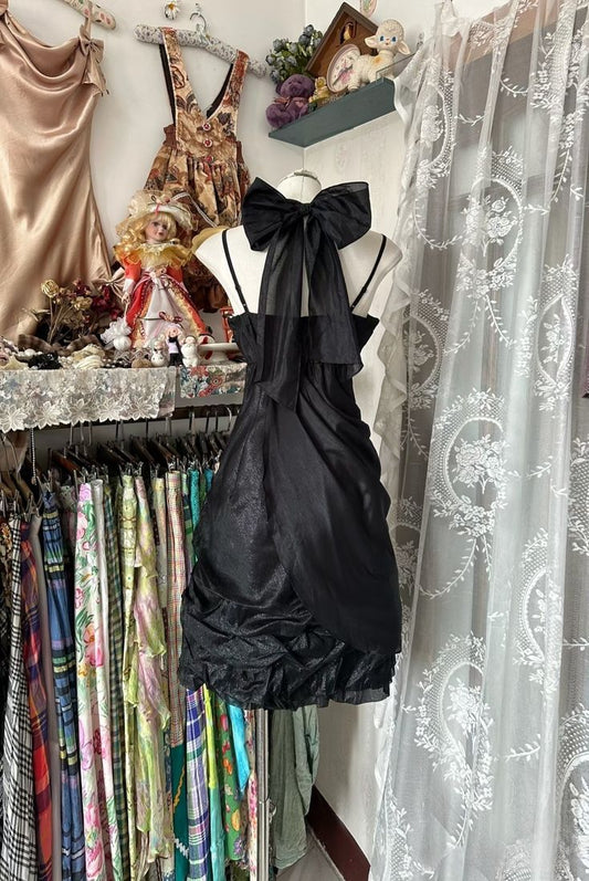 Vintage Black A Line Spaghetti Straps Chiffon Short Prom Dress,Homecoming Dress,Birthday Dress GG3143