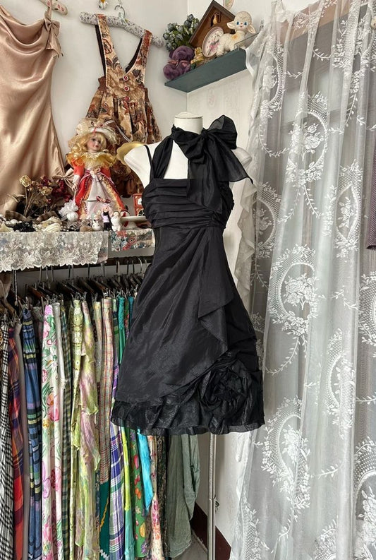 Vintage Black A Line Spaghetti Straps Chiffon Short Prom Dress,Homecoming Dress,Birthday Dress GG3143