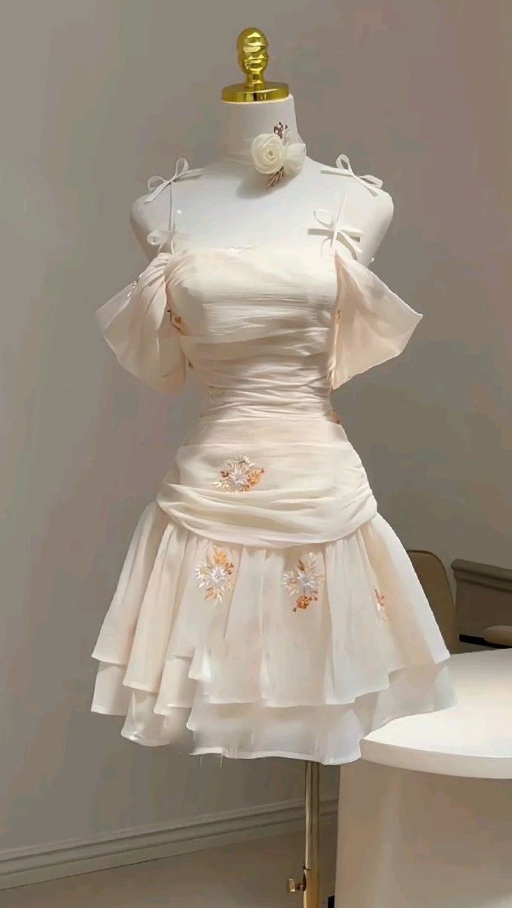 Light Champagne A Line Spaghetti Straps Chiffon Flowers Short Prom Dress,Homecoming Dress,Birthday Dress GG3169