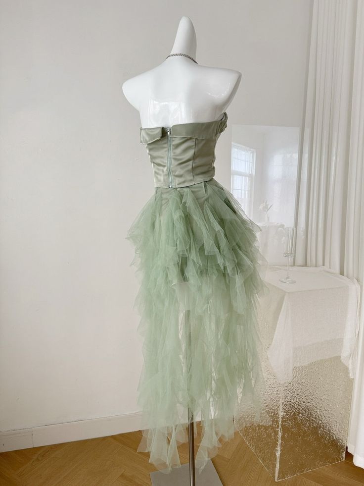 Unique A Line Strapless Satin Tulle Short Prom Dress,Homecoming Dress,Birthday Dress GG3178