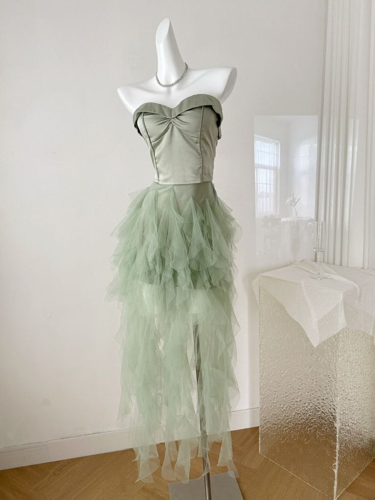 Unique A Line Strapless Satin Tulle Short Prom Dress,Homecoming Dress,Birthday Dress GG3178