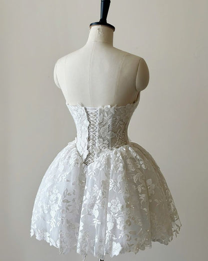 Chic White A Line Sweetheart Tulle Applique Short Prom Dress,Homecoming Dress,Birthday Dress GG3182