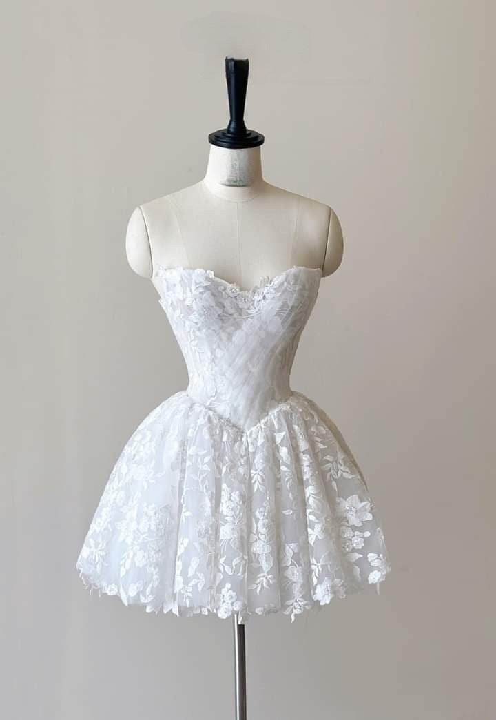 Chic White A Line Sweetheart Tulle Applique Short Prom Dress,Homecoming Dress,Birthday Dress GG3182