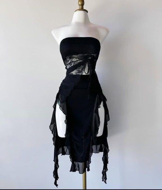 Sexy Black A Line Strapless Satin Tulle Short Prom Dress,Homecoming Dress,Birthday Dress GG3191