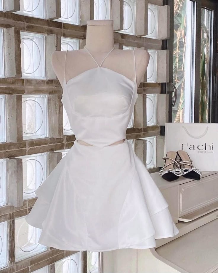 Cute White A Line Spaghetti Starps Satin Short Prom Dress,Homecoming Dress,Birthday Dress GG3192