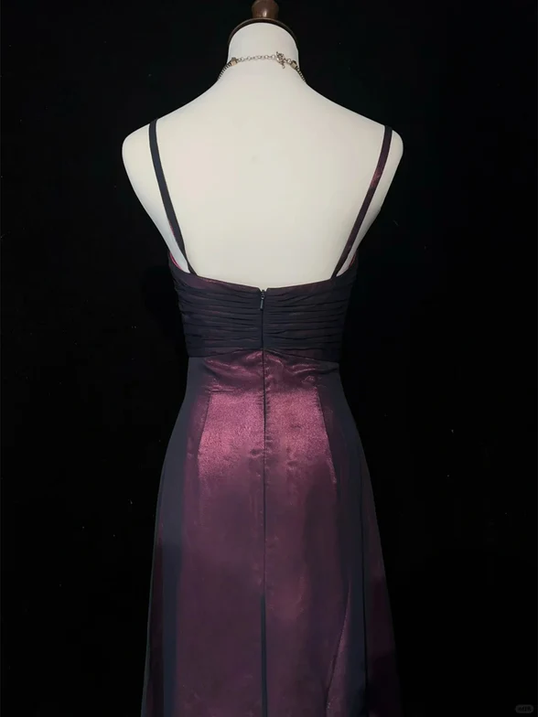 Elegant A Line Spaghetti Straps Black Tulle And Red Satin Long Prom Dress,Evening Dress GG319