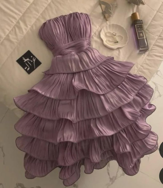 Unique A Line Strapless Duaty Purplr Chiffon Short Prom Dress,Homecoming Dress,Birthday Dress GG3201