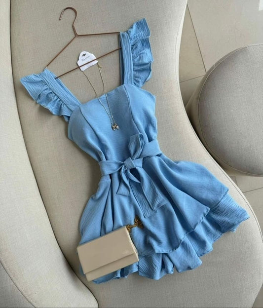 Blue A Line Square Satin Short Prom Dress,Homecoming Dress,Birthday Dress GG3209