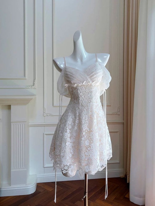 Pretty A Line Spaghetti Starps Tulle Lace Short Prom Dress,Homecoming Dress,Birthday Dress GG3222