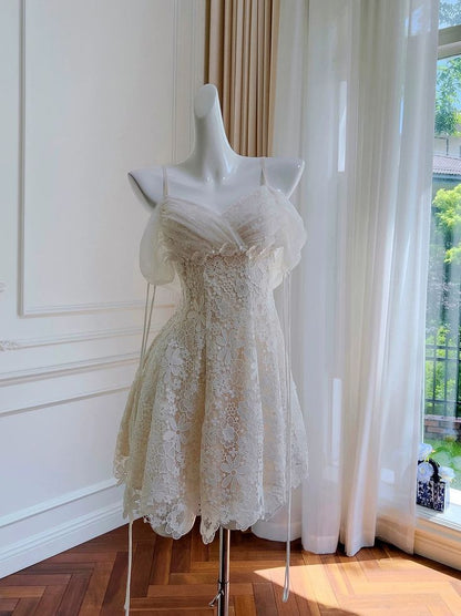 Pretty A Line Spaghetti Starps Tulle Lace Short Prom Dress,Homecoming Dress,Birthday Dress GG3222