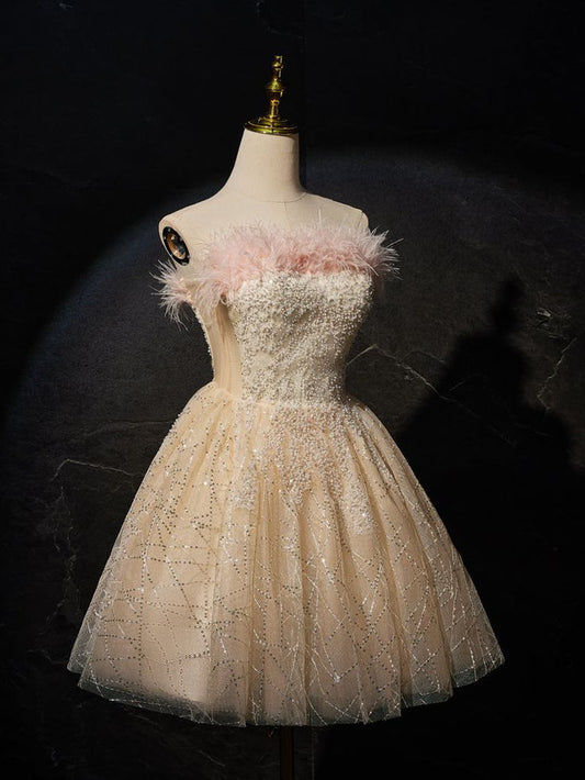 Cute Ball Gown Starpless Tulle Sequin Short Prom Dress,Homecoming Dress,Birthday Dress GG3226