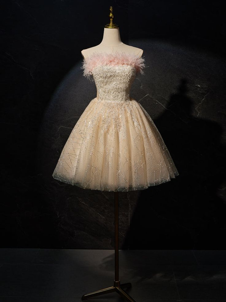 Cute Ball Gown Starpless Tulle Sequin Short Prom Dress,Homecoming Dress,Birthday Dress GG3226