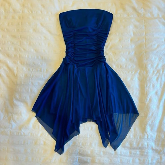 Blue A Line Strapless Chiffon Short Prom Dress,Homecoming Dress,Birthday Dress GG3245