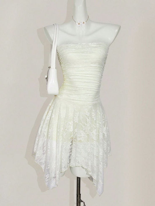 Pretty A Line Strapless Lace Short Prom Dress,Homecoming Dress,Birthday Dress GG3286