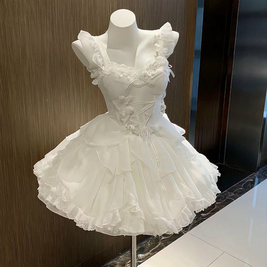 Cute Ball Gown Spaghetti Straps Chiffon Lace Short Prom Dress,Homecoming Dress,Birthday Dress GG3294