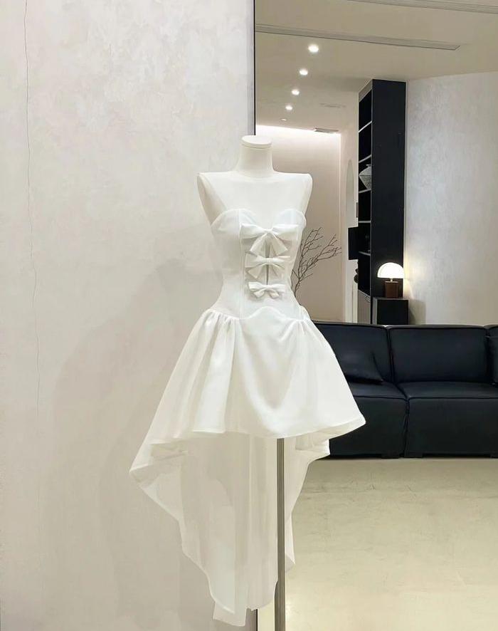 Unique A Line Strapless Chiffon Bow Short Prom Dress,Homecoming Dress,Birthday Dress GG3296