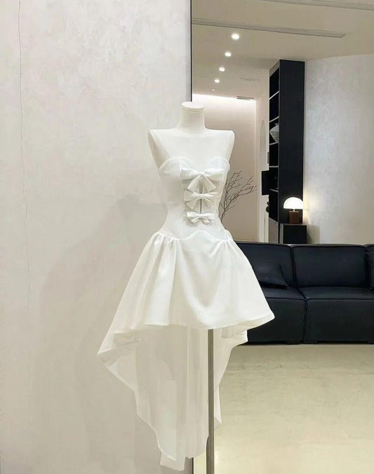 Unique A Line Strapless Chiffon Bow Short Prom Dress,Homecoming Dress,Birthday Dress GG3296