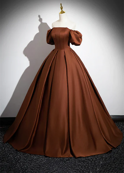 ELegant Ball Gown Square  Short Bubble Sleeves Satin Long Prom Dress,Evening Dress GG329