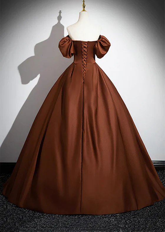 ELegant Ball Gown Square  Short Bubble Sleeves Satin Long Prom Dress,Evening Dress GG329