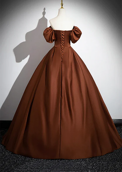 ELegant Ball Gown Square  Short Bubble Sleeves Satin Long Prom Dress,Evening Dress GG329