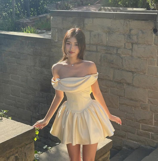 Cute A Line Off The Shoulder Satin Short Prom Dress,Homecoming Dress,Birthday Dress GG3301