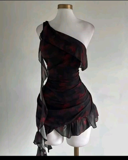 Chic Mermaid One Shoulder Chiffon Floral Short Prom Dress,Homecoming Dress,Birthday Dress GG3306