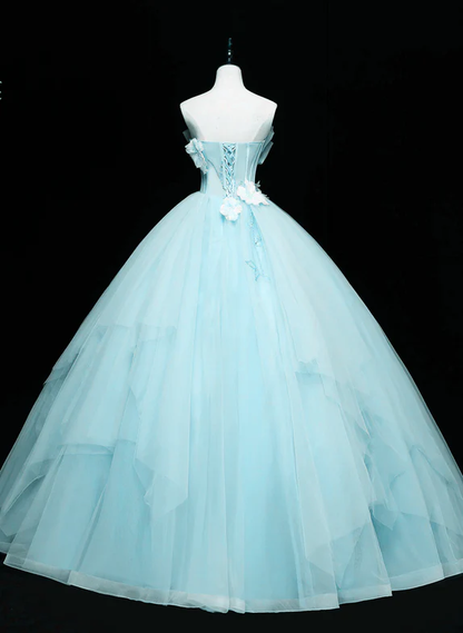 ELegant Ball Gown Strapless Blue Tulle Long Prom Dress,Wedding Dresses,Evening Dress GG330
