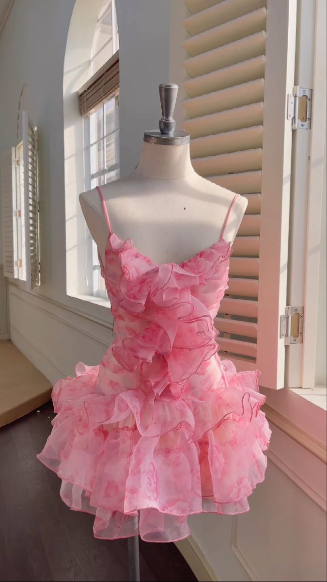 Unique A Line Spaghetti Straps Chiffon Short Prom Dress,Homecoming Dress,Birthday Dress GG3310