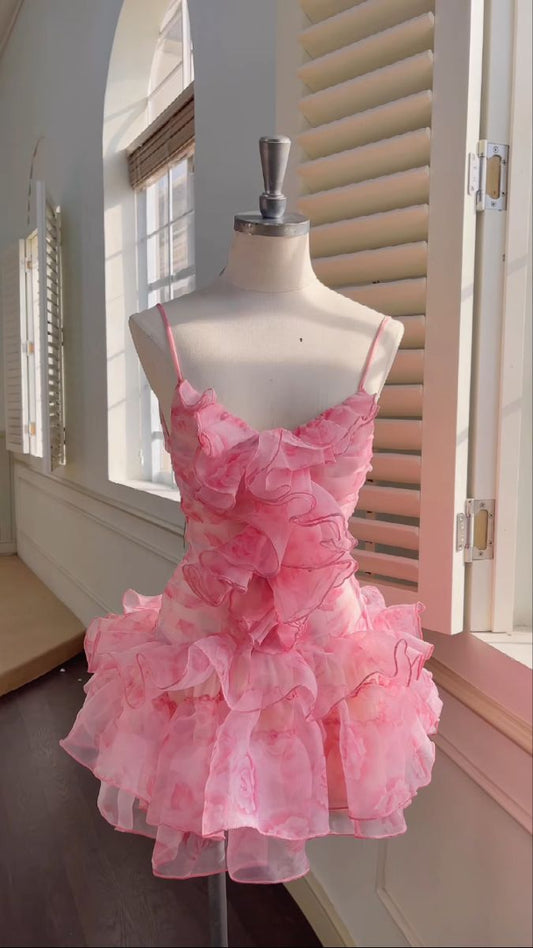 Unique A Line Spaghetti Straps Chiffon Short Prom Dress,Homecoming Dress,Birthday Dress GG3310