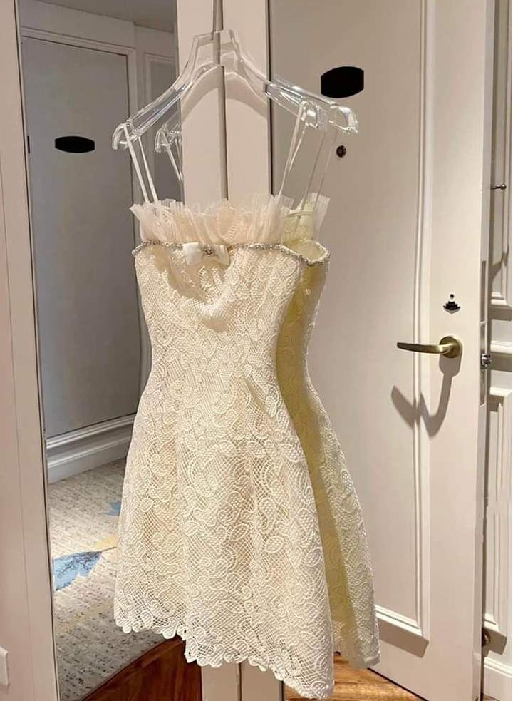 Elegant A Line Spaghetti Straps Lace Short Prom Dress,Homecoming Dress,Birthday Dress GG3312