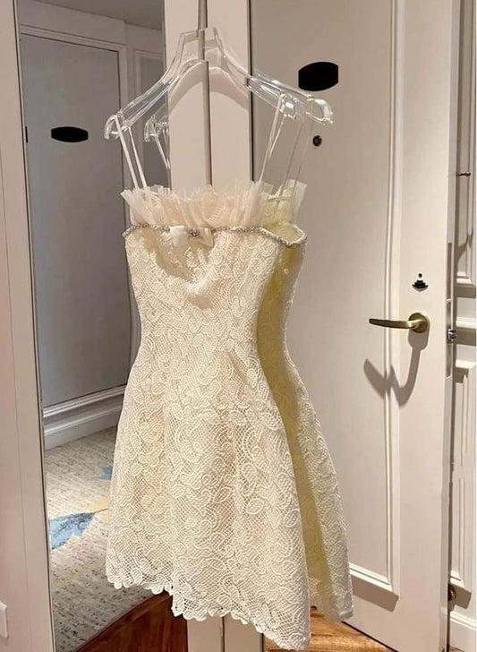 Elegant A Line Spaghetti Straps Lace Short Prom Dress,Homecoming Dress,Birthday Dress GG3312