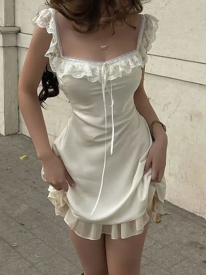 Chic A Line Spaghetti Straps Satin Lace Short Prom Dress,Homecoming Dress,Birthday Dress GG3313