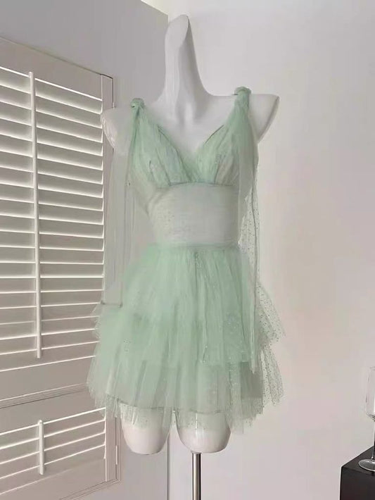 Sage A Line V Neck Tulle Short Prom Dress,Homecoming Dress,Birthday Dress GG3319