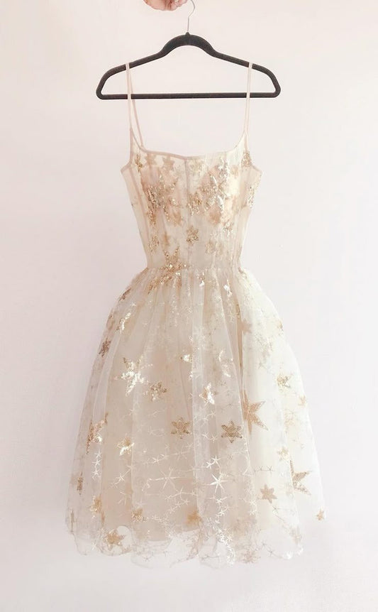 Pretty A Line Spaghetti Starps Tulle Lace Short Prom Dress,Homecoming Dress,Birthday Dress GG3334